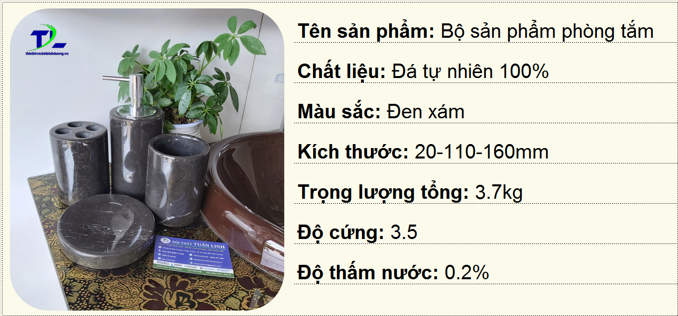 Bộ phụ kiện Đá tự nhiên Đen xám